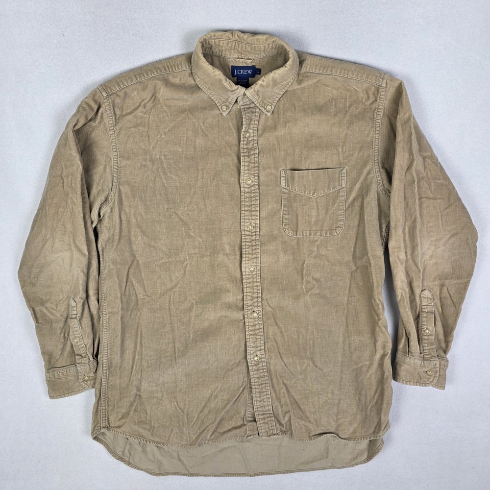 Vintage J Crew Corduroy Shirt Mens Large Tan Long Sleeve Button Down Causal